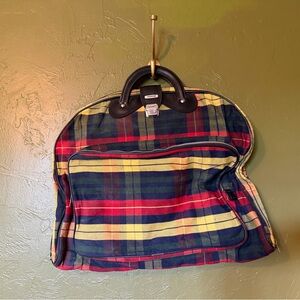 MARINE Plaid Travel Garment Bag with Leather Handles